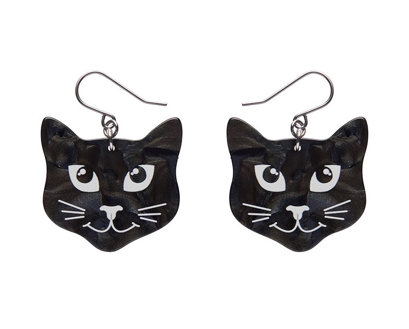 Black Cat Drop Earrings – Black