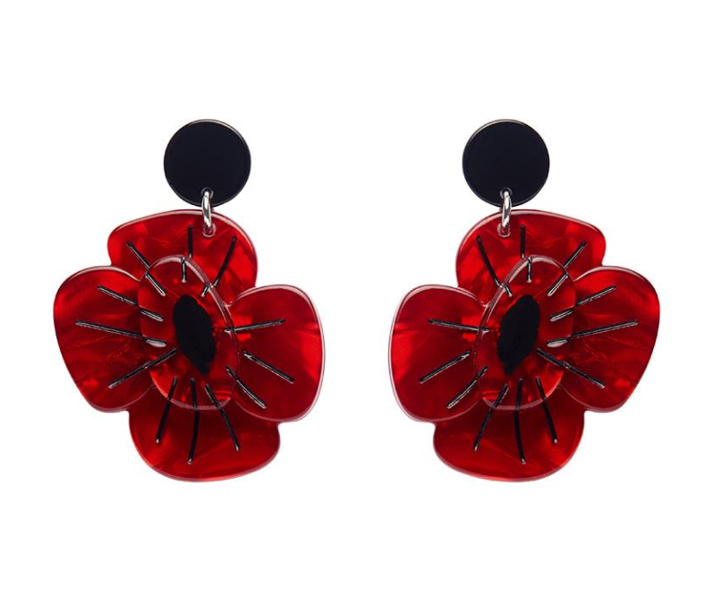 Remembrence Poppy Drop Earrings Red
