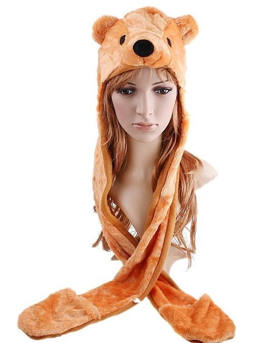 Cute Bear Hat & Earmuffs with Attached Gloves