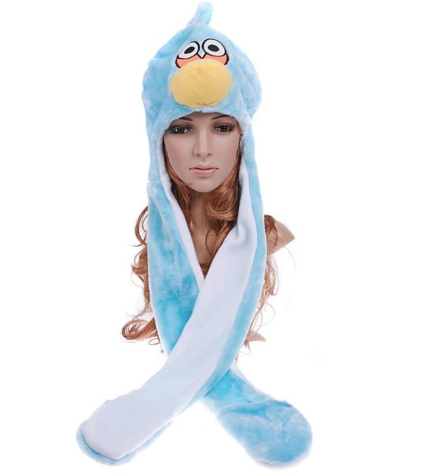 Cute Blue Angry Bird Hat & Gloves