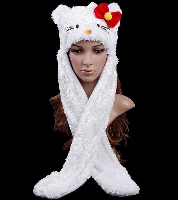 Cute Full Face Hello Kitty Hat & Gloves