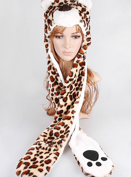 Cute Leopard Hat & Eramuffs with Attached Gloves