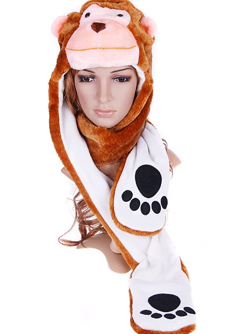 Cute Monkey Hat & Earmuffs with Attached Gloves