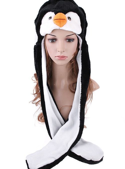 Cute Penguin Hat & Earmuffs with Attached Gloves