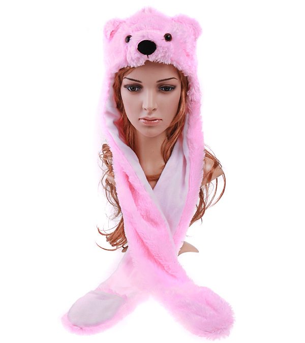 Cute Soft Pink Bear Hat & Gloves