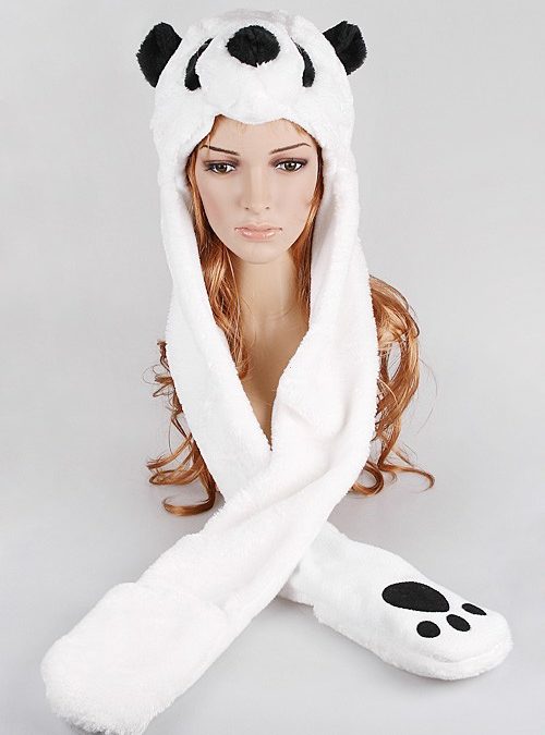 Cute Pola Bear Hat & Earmuffs with Attached Gloves