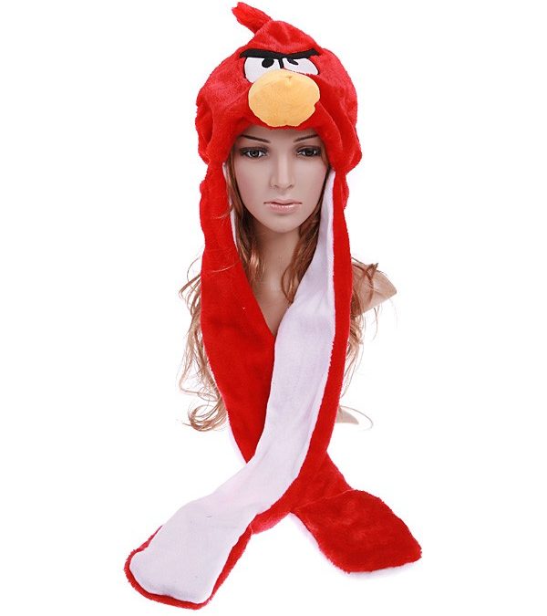 Cute Red Angry Bird Hat & Gloves